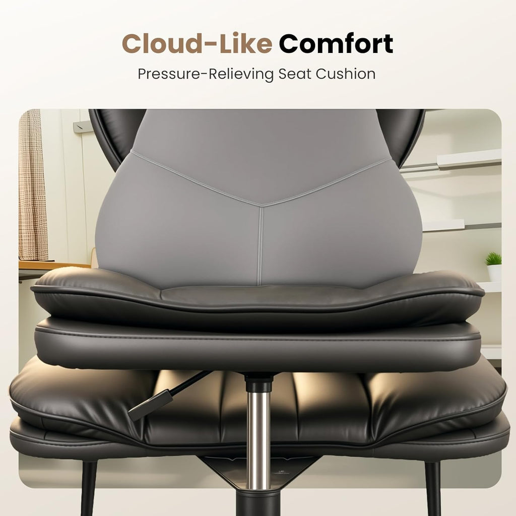 Cross Legged Office Chair, Ergonomic Cloud Criss Cross Desk Chair, Meditation Chair with Wheels, Height Adjustable Seat for ADHD, Wide Kneeling Chair with Back Support, Matte Black