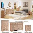Farmhouse Dresser and Nightstand Sets, 6-Drawer with 7 Drawer Dresser & 3 Drawer Nightstand Sets, 4 Pieces Rustic Wood Bedroom Furniture Set for Home, Bedroom, Hallway(Natural)