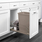 Rev-A-Shelf Pullout Trash Can for Under Kitchen Cabinets 35 Quart 8.75 Gallon with Soft-Close Slides and Rear Storage, Champagne, 53WC-1535SCDM-112