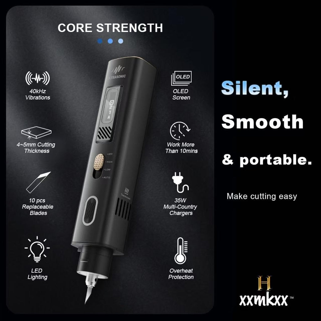 Handheld Ultrasonic Cutter Knife Pro 40KHz 35W, 50pcs Replacement Blades, Multifunctional Cutting Tool Kit with Adjustable Power for 3D Printed Models, Plastic, Wood, Resin, Acrylic, Leather