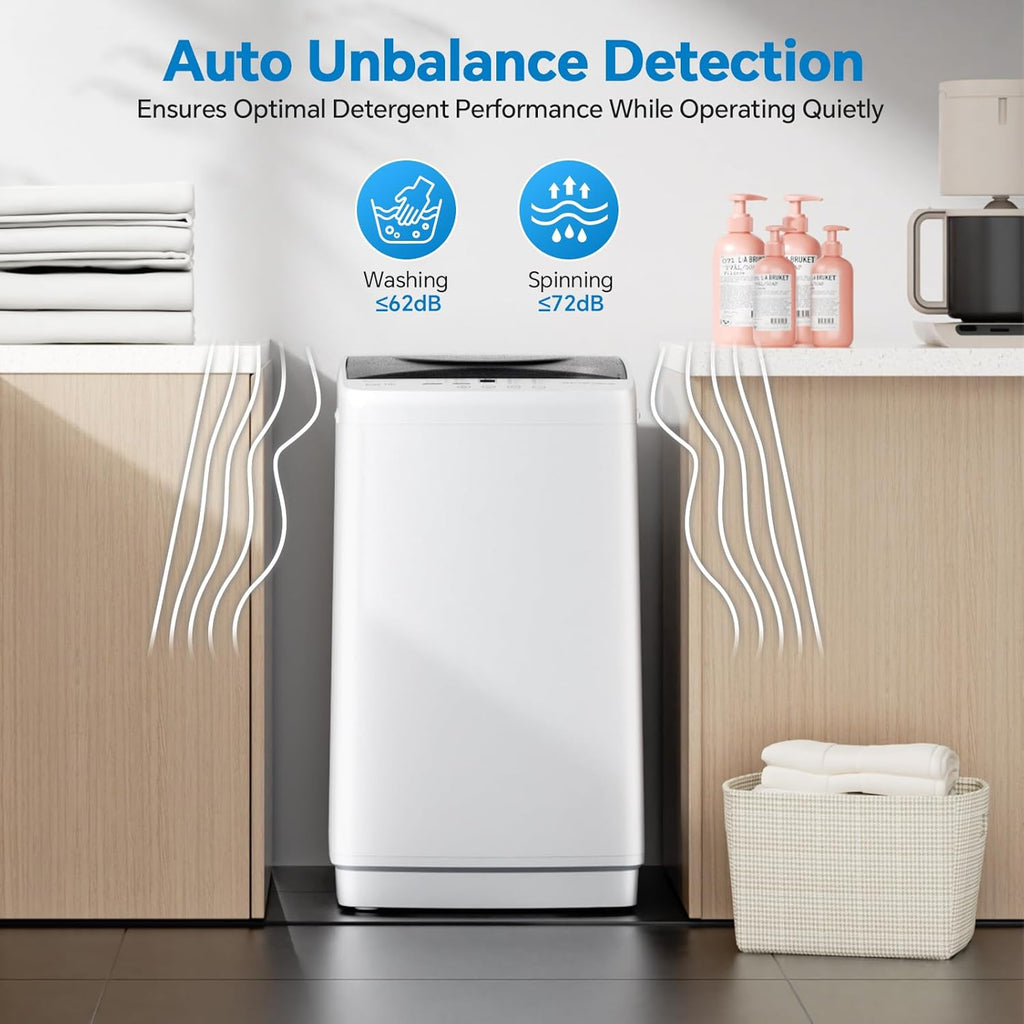 OLIXIS Portable Washing Machine, 7.7 lbs Full-Automatic Compact Laundry Washer, Stainless Steel Drum, 10 Wash Cycles, Auto-Balance Detection, LED Display, Mini Washer for Home, Apartment, Dorm, White