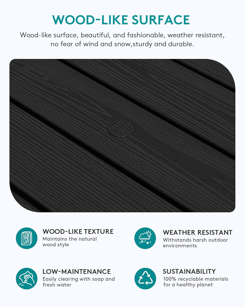 SERWALL Outdoor Coffee Table, HDPE Patio Coffee Table for Outside, Rectangle, Black