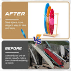 CroBlissful Surfboard Rack Freestanding Vertical Surf Board Stand for 4 Boards Bamboo Display Rack for Shortboard, Snowboard, Skateboard, Ski and Wakeboard