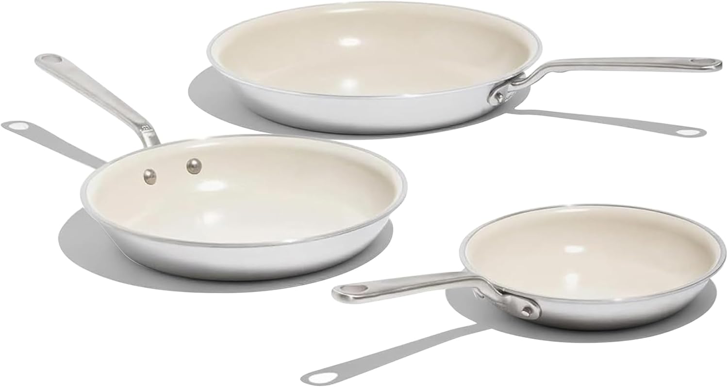Made In Cookware | 3-Piece (Includes 8", 10", 12") Ceramic Non Stick Frying Pan Set (Stainless Handle) | 5-Ply Stainless Clad with Stay-Cool Handle | Professional Cookware