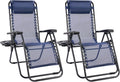 Sweetcrispy Zero Gravity Chairs Set of 2, Outdoor Folding Reclining Lounge Chair with Cup Holder Tray & Adjustable Pillow, Portable Camping Beach Patio Poolside Lawn Yard Chair, Classic Blue