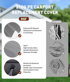 13x25 ft Carport Canopy Replacement Cover, Heavy Duty 200G PE Waterproof Canopy Top, UV-Resistant & Windproof Tarp for Outdoor Carport Tent, Patio, Car, Boat & Garage-Grey