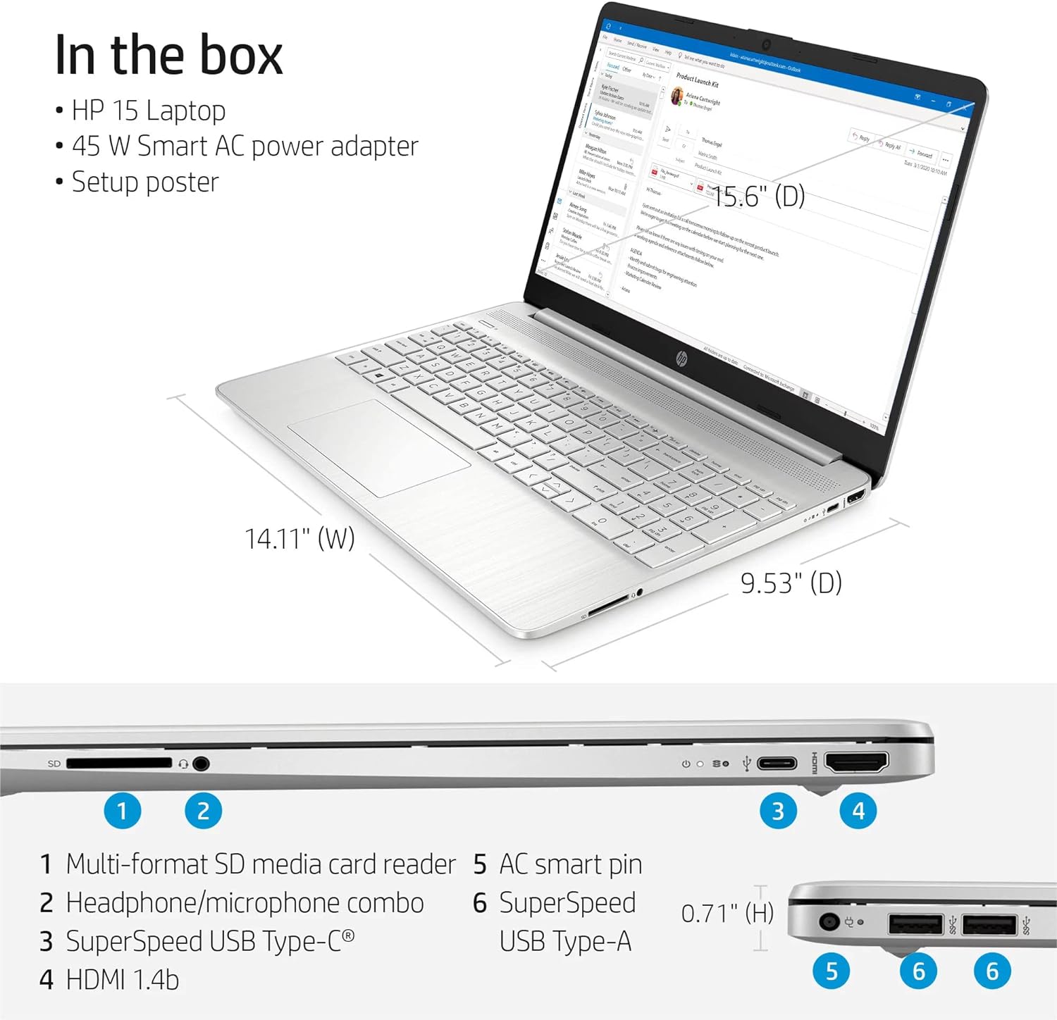 HP Windows 11 Pro 15 15.6" FHD Business Laptop Computer 11th Gen Intel Core i5-1135G7  16GB RAM 512GB SSD  Intel Iris Xe Graphic  Numeric Pad  Long Battery Life  Wi-Fi 5  Bluetooth 4.2  USB  w/Battery