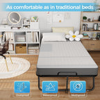 Folding Bed with 5" Mattress, 75" x 31" Roll Away Twin Beds for Adults with Storage Cover, Portable Foldable Bed with Metal Frame on Wheels for Guest, Space Saving