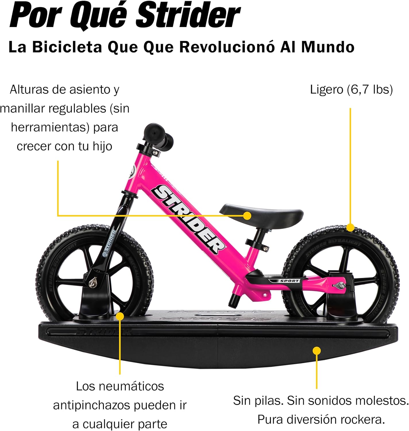 Strider 12” + Rocking Base - Helps Teach Baby How to Ride a Balance Bicycle - for Kids 6 Months to 4 Years - Easy Assembly & Adjustments