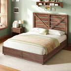 AMERLIFE Queen Size Farmhouse Bed Frame with 4 Drawers, Wooden Storage Bed Frame with Headboard and Heavy Duty Metal Slats, Noisy Free, Easy Assemble, Rusric Brown