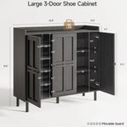 ONBRILL Shoe Cabinet with 3 Doors and Adjustable Shelves, 30 Pairs Shoe Storage Cabinet, 40 Inch Tall Farmhouse Shoe Rack Shoe Organizer Cabinet for Entryway Living Room Closet, Black