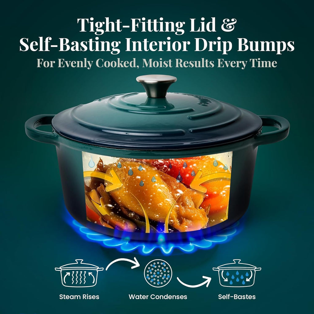 Larder & Vine Enameled Cast Iron 5.7qt Dutch Oven Pot with Lid | Bread Baking | Compatible on All Cooktops & Oven Safe to 500° F | Great for Sourdough Bread | Bondi