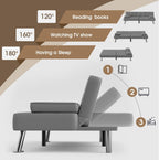Flamaker Futon Sofa Bed Modern Folding Futon Set PU Leather Convertible Recliner Lounge for Living Room with 2 Cup Holders, Removable Armrests (PU Leather, Dark Grey)