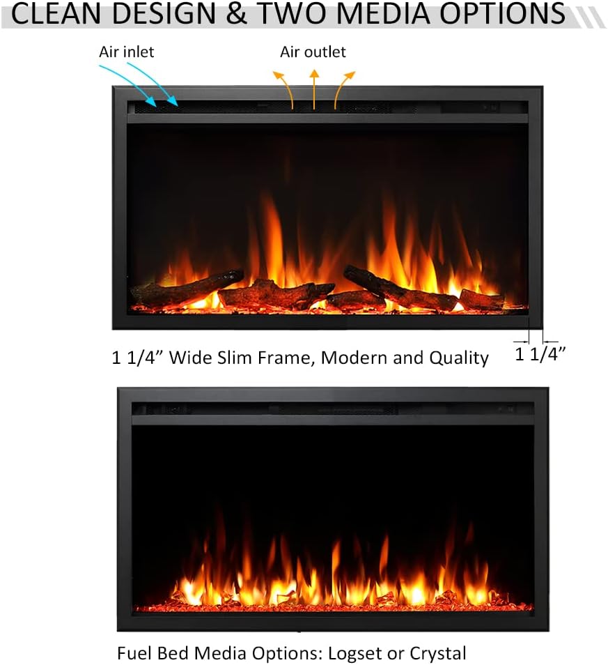 LegendFlame 33" W Austin in Wall Recessed & Wall Mounted Electric Fireplace…