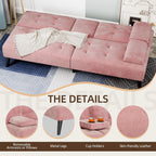 Shintenchi Futon Sofa Bed, Velvet Foldable Couch, Reclining Sleeper with Removable Armrests, Upholstered Loveseat Sofa Couch with Folding Cup Holders for Home, Office, Pink