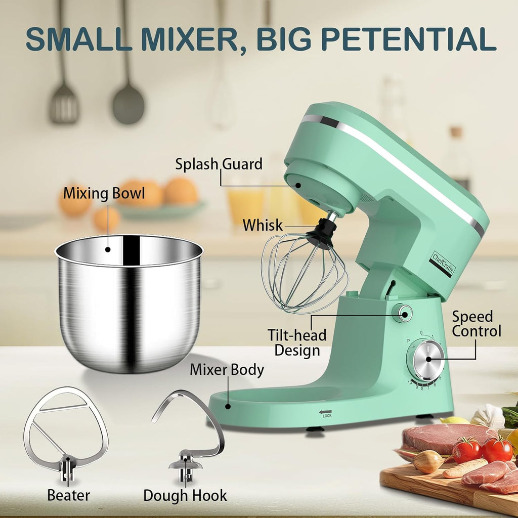 Electric Stand Mixer with 6.5 Quart Bowl, 660W Household Food Mixer 10+p Speeds, Kitchen Tilt-Head Bread Dough and Cake Mixers with Dough Hook, Whisk, Beater, Splash Guard and Egg Separator