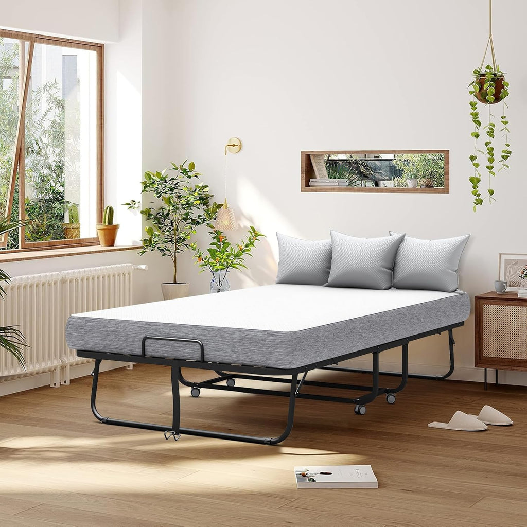 Large Folding Bed with Mattress, 75''x46'' RollAway Bed for Guest, Extra Wide and Comfortable Sleep