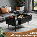 Lift Top Coffee Table, Mid Century Modern Storage Coffee Table, Center Table for Living Room with Hidden Storage and Open Shelving, Suitable for Living Room Tables, Black
