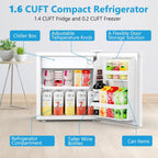 Electactic 1.6 Cu.ft Mini Fridge with Freezer, Compact Single Reversible Door Refrigerator, Adjustable Thermostat, Ultra Quiet, Energy Efficient for Office, Dorm, Bedroom, Apartment -White