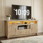 LIKIMIO TV Stand for TVs 65 inch, Entertainment Center with Power Outlet and Led Lights, TV Console with Storage Cabinets and Drawer, Farmhouse TV Stands for Living Room