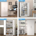 Metal Garage Storage Cabinet with Lock, 71" Tall Steel Storage Locker with 4 Adjustable Shelves, Heavy Duty Metal Cabinet for Garage, Office, Home, 31.5”W × 16.5”D, White