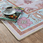 Fame Living Pink Oushak Rug, Modern, Vintage, Turkish, Eclectic, Floral, Pastel, Washable, Area Rugs for Living Room, Dining, Bedroom, Nursery, Girls, Boys, 5'9"x8'9"