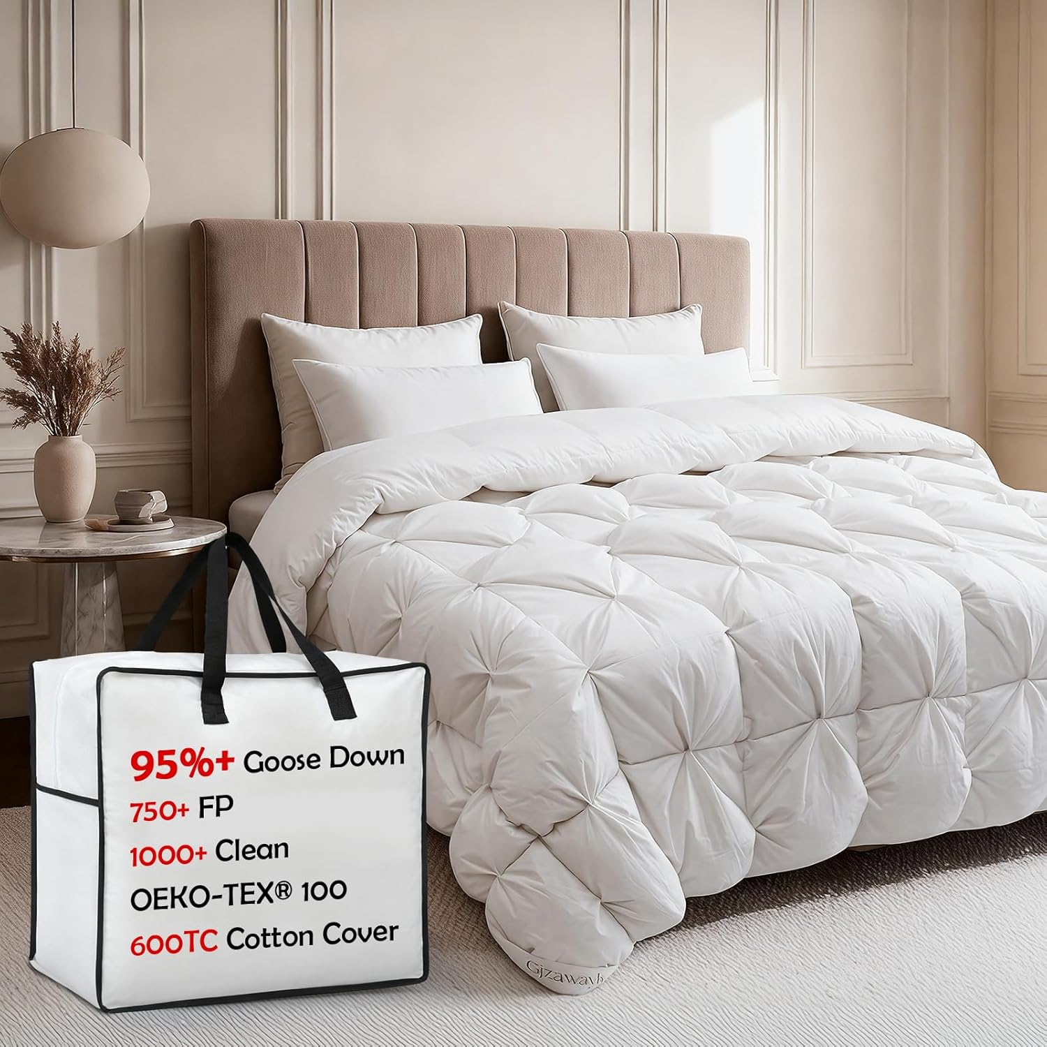 Premium King Goose Down Comforter – 95% Goose Down, 750+ Fill Power, 100% Cotton All Season | Oeko-Tex Certified, 1000+ Cleanliness, 90"x100" Duvet Insert
