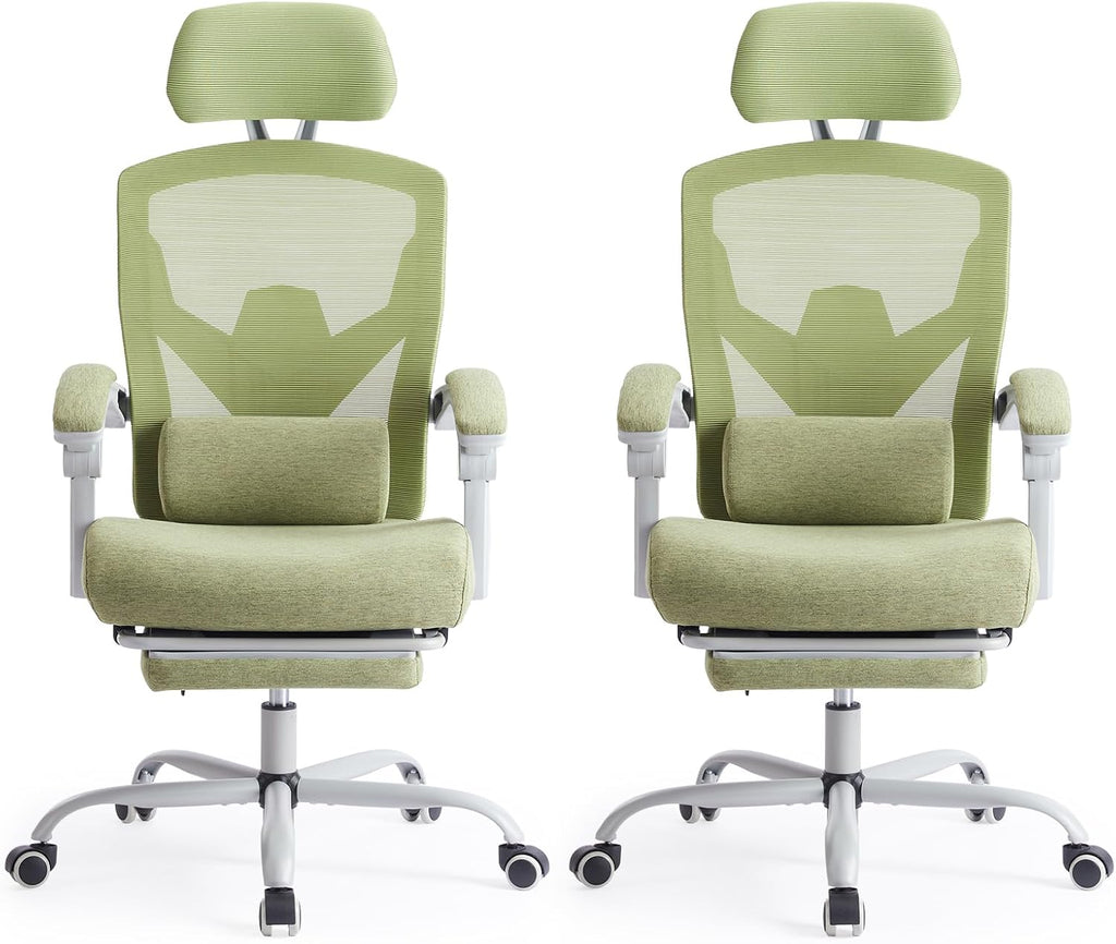 Sweetcrispy Office Computer Desk Chair, Ergonomic High-Back Mesh Rolling Work Swivel Chairs with Wheels, Comfortable Lumbar Support, Comfy Arms for Home, Bedroom, Study, Student, Green