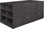 Romig Regency Legacy Stand Up Desk/3 Lateral File Quad with Bookcase End  Ash Grey