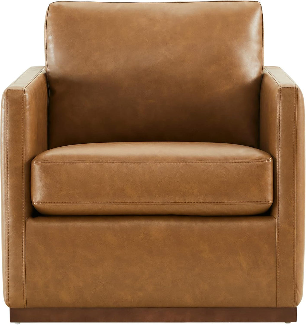 CHITA Swivel Accent Chair, Faux Leather FSC Certified Mid Century Modern Arm Chair for Living Room and Bedroom, Fully Assembled, Saddle Brown