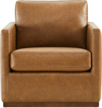 CHITA Swivel Accent Chair, Faux Leather FSC Certified Mid Century Modern Arm Chair for Living Room and Bedroom, Fully Assembled, Saddle Brown