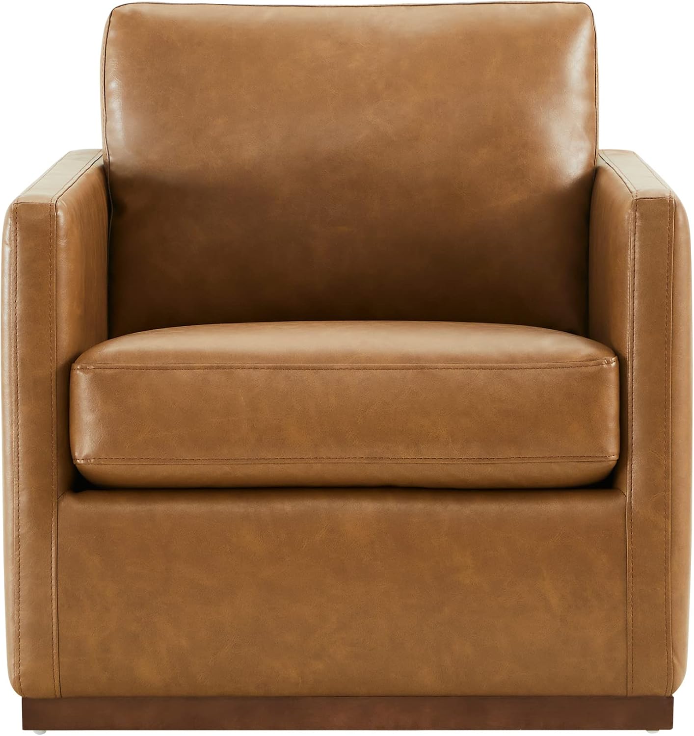 CHITA Swivel Accent Chair, Faux Leather FSC Certified Mid Century Modern Arm Chair for Living Room and Bedroom, Fully Assembled, Saddle Brown