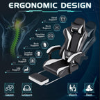 Homall Gaming Chair with Massage & Footrest, Ergonomic Computer Office Chair, High-Back Racing Style Reclining Chair with Adjustable Lumbar Support, PU Leather for Adults (White)