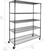 Seville Classics UltraDurable Heavy Duty NSF Solid Steel Wire Rack Storage Unit, Organizer for Garage, Warehouse, Office, Restaurant, Classroom, Kitchen, Black, 5-Tier Shelving, 60" W x 24" D