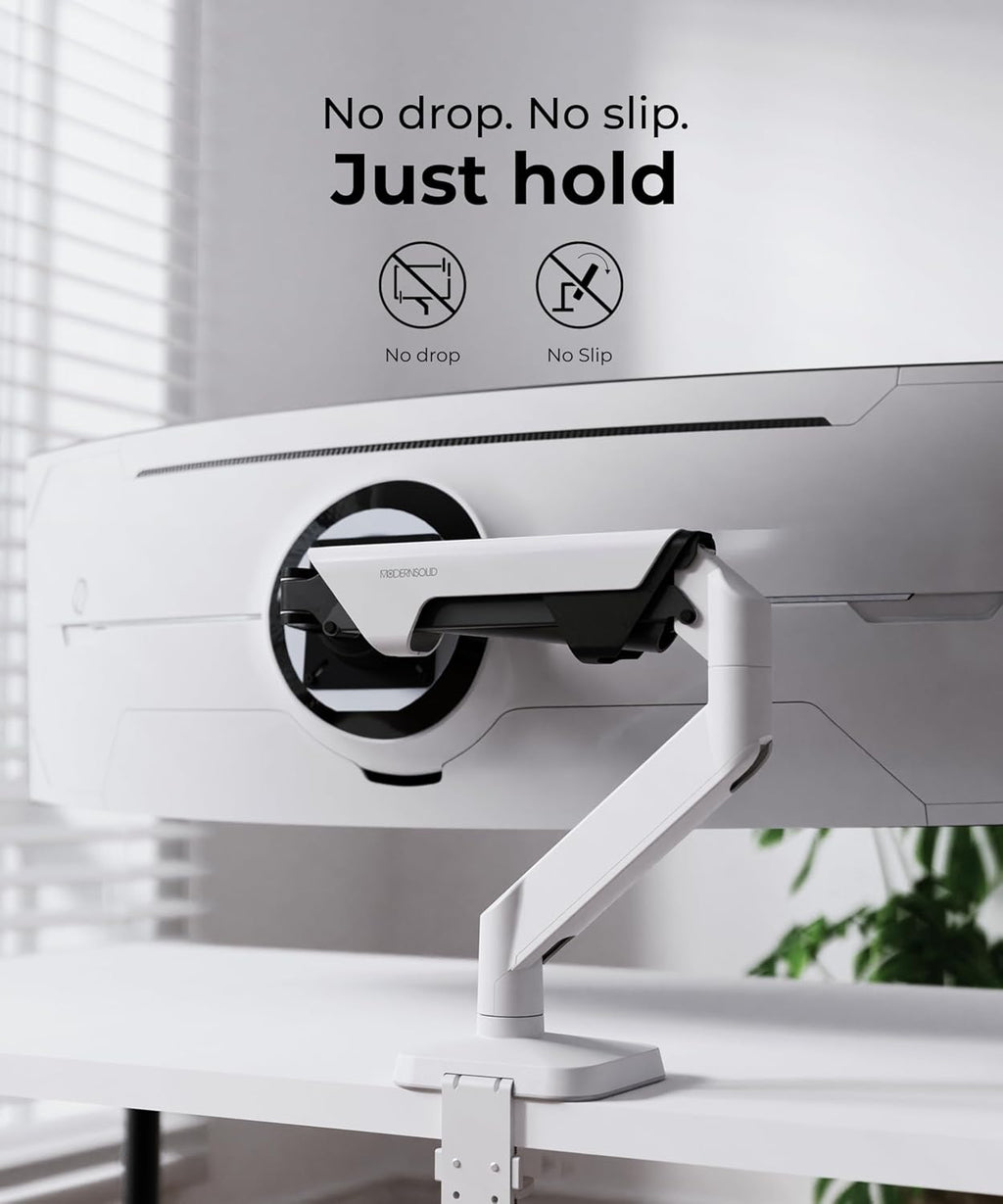 Heavy Duty Monitor Arm Desk Mount for 34-49 Inch Ultrawide Curved Monitors  Supports 14-38 lbs  Gas Spring Ergonomic Full Motion with Cable Management  Red Dot Design Awarded  White