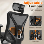 GABRYLLY Ergonomic Office Chair with Footrest, 135° Reclining Desk Chair with Adjustable Lumbar Support,3D Armrest,Headrest & Large Steel Base, 300LBS Heavy Duty Mesh Chair