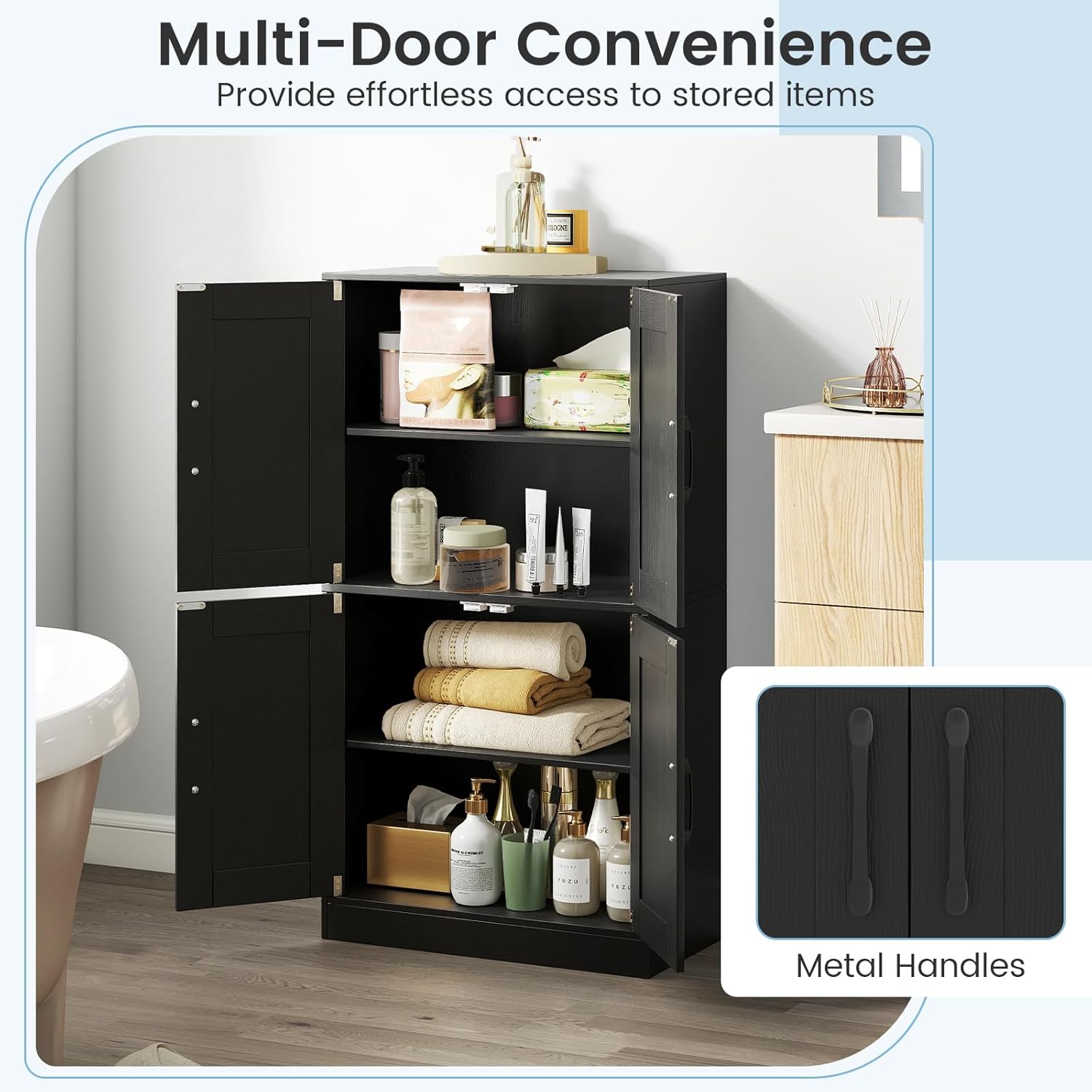 Giantex Bathroom Cabinet, 43.5” Storage Cabinet with Doors & Adjustable Shelves, Kitchen Pantry, Freestanding Storage Organizer for Living Room Dining Room (Black)