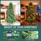 7FT Prelit Christmas Tree, Pre Lit Artificial Christmas Tree with 450 Lights and 2532 Branch Tips, Lighted Hinged Xmas Tree with Foldable Metal Stand for Party, Holiday, Home, Office