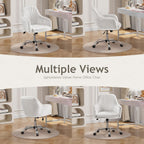Warmiehomy Office Chair, Velvet Desk Chair for Home Office, Cozy Vanity Chair, Girl Cute Makeup Chair with Arm Rest for Bedroom Dressing Room (Cloud White)