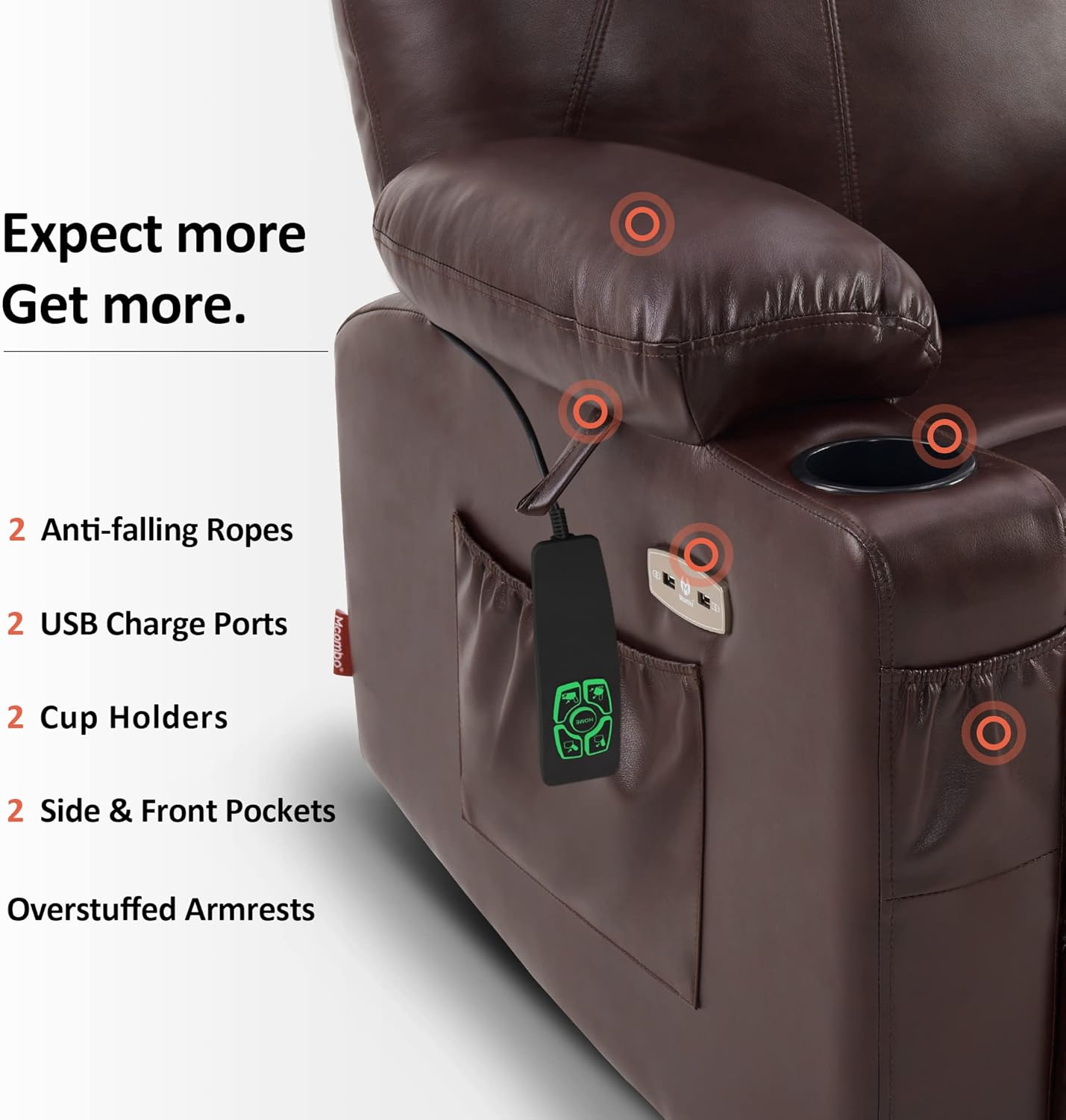 MCombo Dual Motor Large Power Lift Recliner Chair for Elderly, Lay Flat Lift Chair with Heat and Massage, Big Lift Recliner for Tall People, Faux Leather 7815 (Dark Brown)