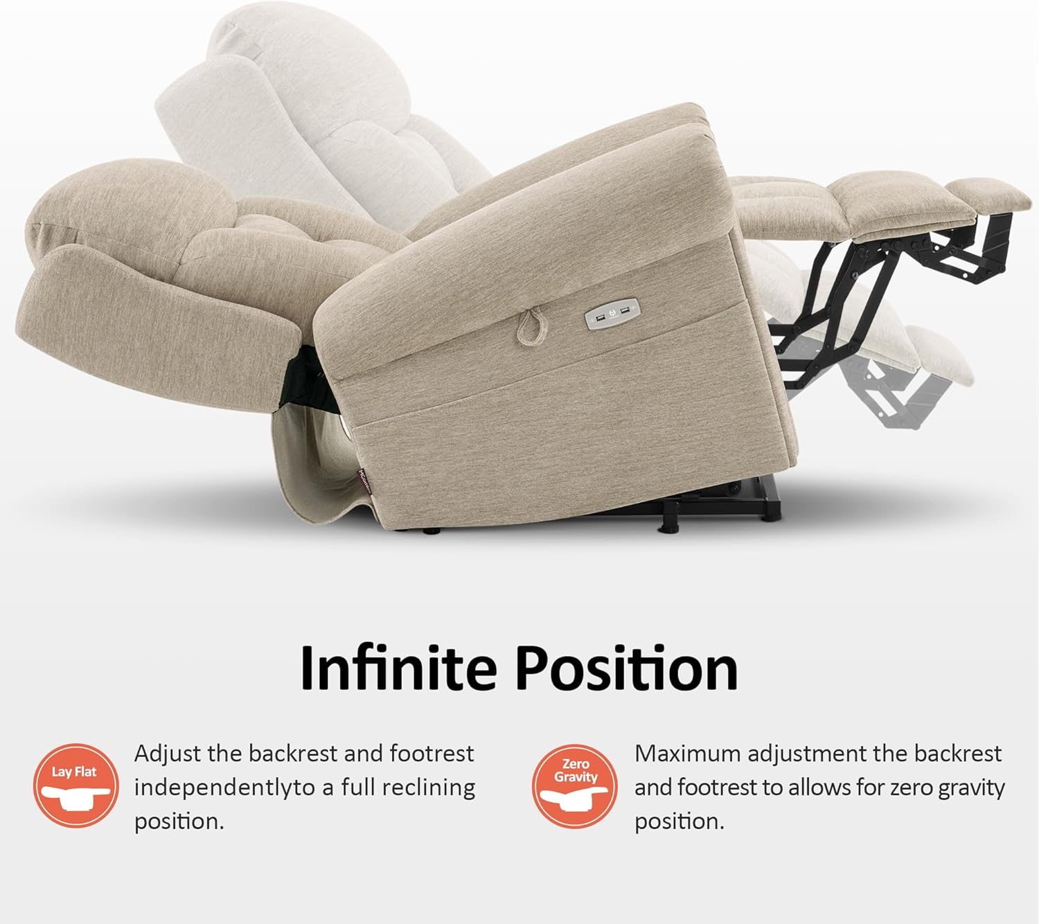 MCombo Triple Motor Power Lift Recliner Chair with Massage and Lumbar&seat Heating, Rolled Arms, Adjustable Headrest for Elderly People, Fabric 7888 (Beige, Medium)