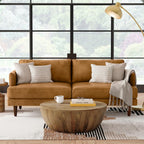 SIMPLIHOME Livingston Sofa - 76 inch Wide Top Grain Genuine Leather Sofa in Sienna, Mid-Century Modern Loveseat for Living Room with Removable Feather-Wrapped Cushions and Solid Wood Frame
