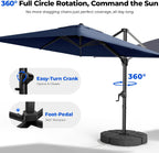 HOMSHADE 10x10 FT Cantilever Patio Umbrella Outdoor with Base- Large Offset Heavy-Duty Aluminum Umbrella with 360° Rotation, 6 Tilts, Windproof, 3-Year Fade Resistance for Pool Deck, Square, Navy Blue