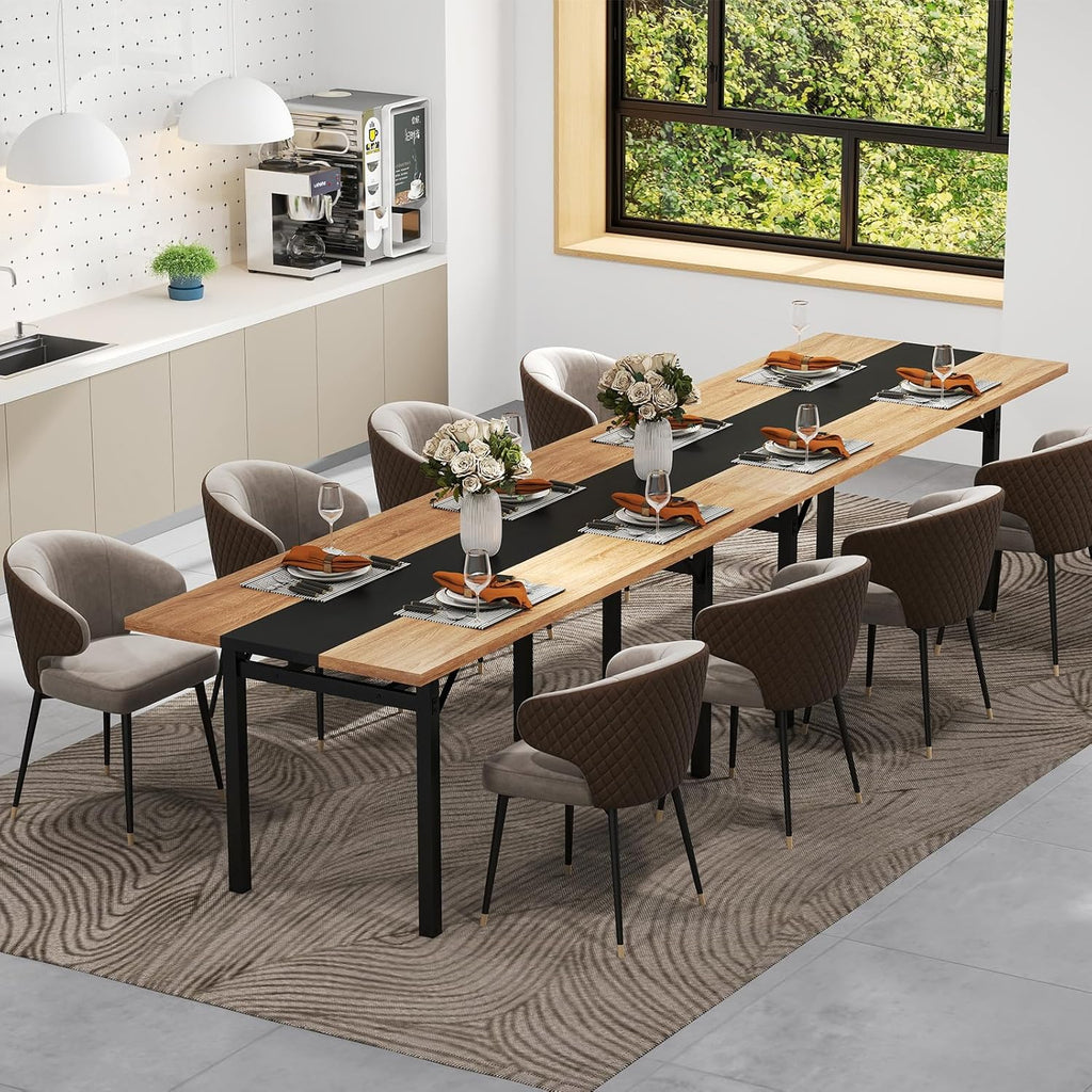 Giantex 71" Dining Table for 6-8 People, Large Kitchen Table with Heavy-Duty Metal Frame, Storage Rack, Industrial Rectangular Dinette Table for Dinner Dining Room Living Room Conference