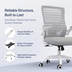 Office Chair for Long Hours & Back Pain Relief – 4" Thick Molded Foam Cushion, Padded Lumbar Support and Flip-up Armrests, Ideal for Office or Study, Light Gray
