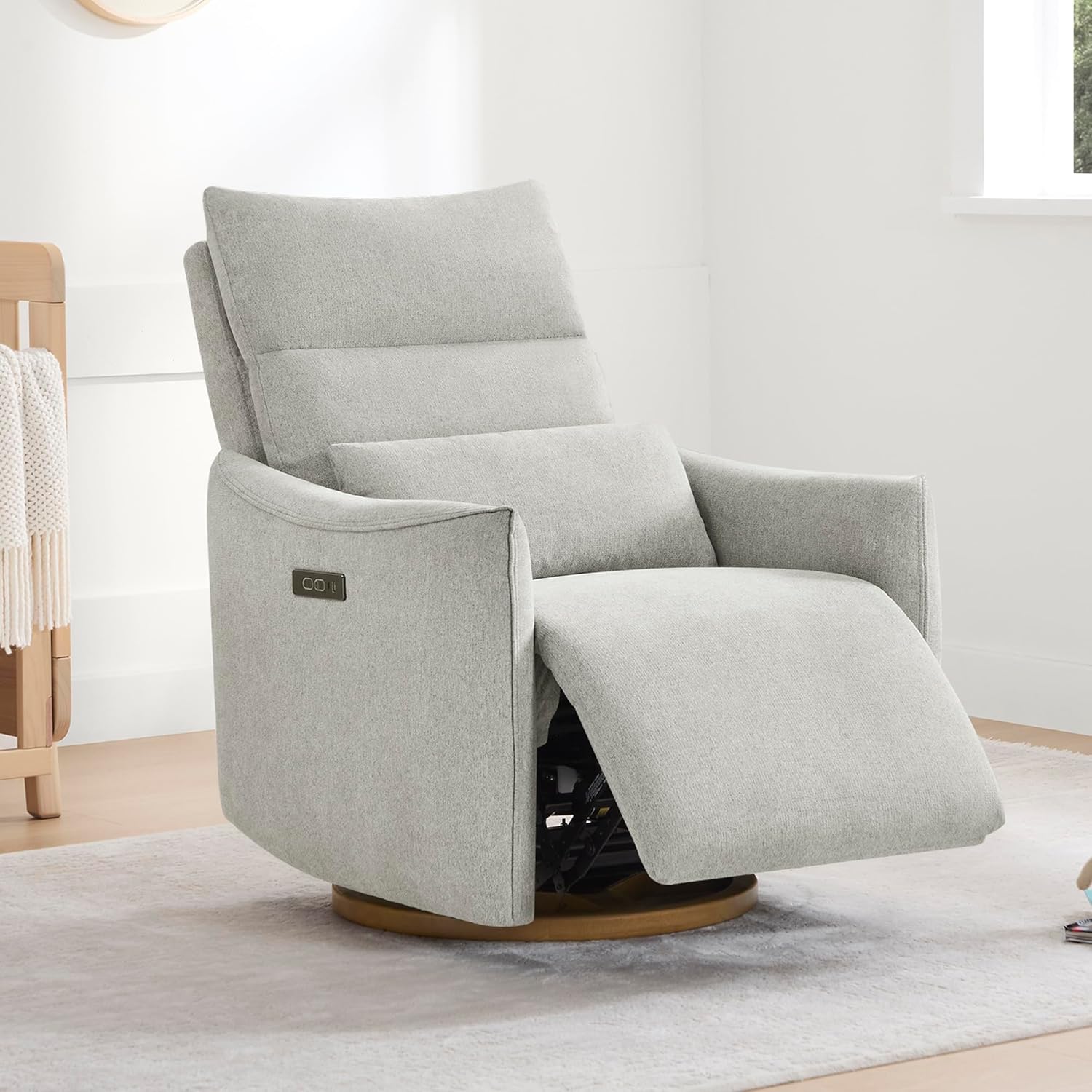 CHITA Swivel Rocker Recliner Chair, Power Nursery Glider Recliner, Nursery Rocking Chair with Adjustable Power Headrest, FSC Certified, Solid Wood Base, Crockery (Gray)