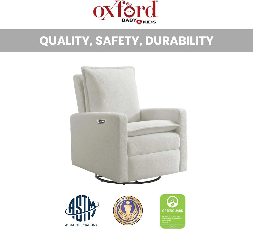 Oxford Baby Uptown Upholstered Glider Recliner Rocking Chair 360° Swivel for Nursery and Living Room – Boucle White