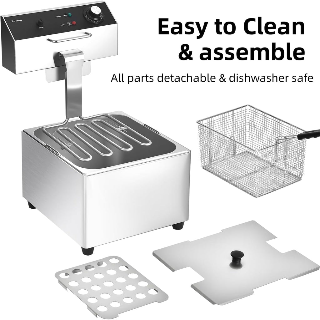 Commercial Deep Fryer with Basket, 1700w 11.6Qt 0.6mm Thickened Stainless Steel Countertop Electric Fryer for Home and Commercial Use, Oil Fryer with Double Overheat Protection