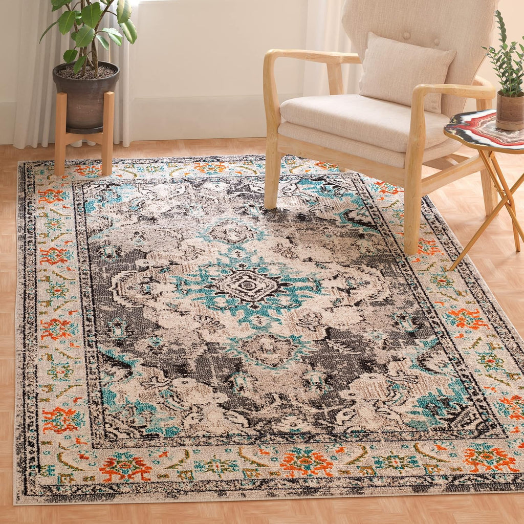 SAFAVIEH Monaco Collection Area Rug - 11' Square, Grey & Light Blue, Non-Shedding & Easy to Clean, Distressed Medallion Design, Ideal for Living Room, Bedroom, Dining Space (MNC243G)