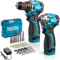 SEESII Cordless Drill Impact Driver 16.8V Brushless Power Tool Combo Kits 2x 2.0Ah Batteries w/Charger, 16-Pc Bits, Tool Bag, 3/8'' Drill & 1/4'' Impact Driver for Home DIY, Woodworking (Blue)